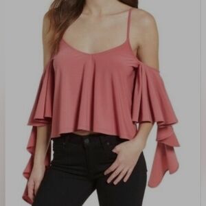 Leith Cold Shoulder Ruffle Sleeve Blouse Medium NEW